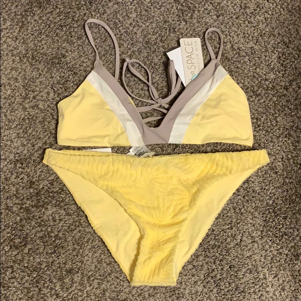 l*space Yellow and Taupe Stripe Triangle Bikini